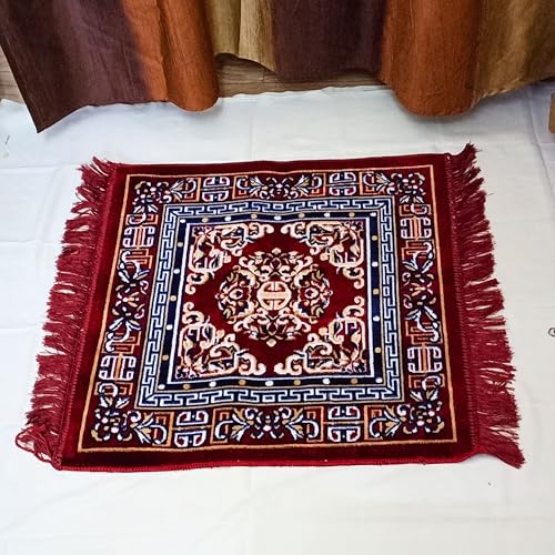 Pooja Aasan in Velvet for puja and Yoga Meditation Rug, Prayer Mattress Mat 1 Pcs (24" inch) Multi Purpose Pooja Cloth Aasan, Car Seat Cover, Sofa Set, Laptop Ethnic Design Home Decor Mat Rug Carpet