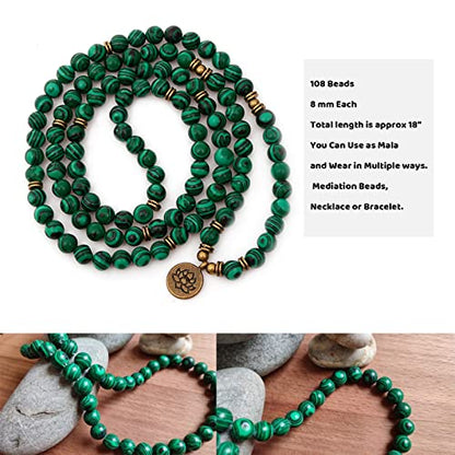 Mala Bead Strand Bracelet, 108 Buddhist Prayer Beads Yoga Meditation Green Malachite Beads Necklace Women man - style: Green Malachite
