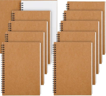 10 Pack Spiral Notebooks Blank, A5 Softcover Cover Unlined Notebook for Writing Drawing Sketch, Blank Journal with 50 Sheets 100 Pages, 8.3 x 5.8 Inch(Brown)