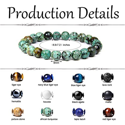 CASDAN 12PCS 8mm Semi-Precious Gemstones Beaded Bracelets for Men Women Tiger Eye Lava Rock Crystal Stone Bead Bracelets Set