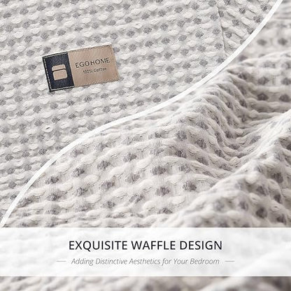 Lightweight Cotton Waffle Blanket Twin Size, Modern Two-Tone Check Pattern, Soft & Breathable for Bed, Couch, Sofa, All Seasons –Gray/White, 60"x80" - color: Gray/White, size: Twin