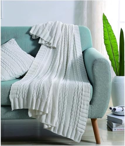 VCNY Home - Throw, Soft & Cozy Cotton Blanket, Cable Knit Home Decor (Dublin White, 50" x 70") - color: Dublin White