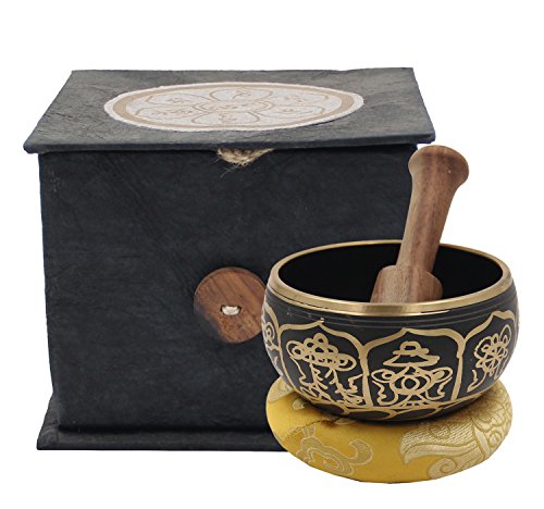 Tibetan Singing Bowl Mallet And Cushion Box Gift Set (8 Lucky Symbols)