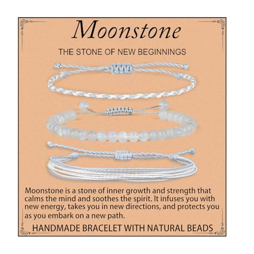 Handmade Healing Bracelet,6mm Natural Gem Stone Bracelet rope bracelet - color: Moonstone (New Beginnings), size: 4mm