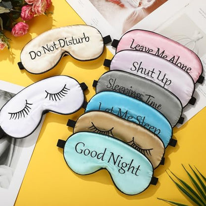 8 Pieces Funny Sleep Mask Silk Eye Mask with Adjustable Strap Soft Cute Blackout Blindfold Eye Cover for Women Men Full Night's Sleep, Travel, Nap, Meditation(Elegant Colors) - color: Elegant Colors