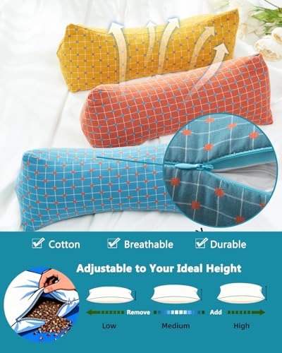 Wedge Contour Buckwheat Pillow for Neck Pain Relief, Ergonomic Triangle Neck Pillow for Side and Back Sleepers, Adjustable Breathable Pillow with Washable Cover 15.7"x5.9", Red - color: Triangle-red