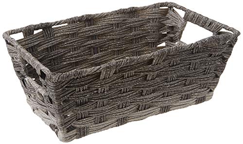 Whitmor Woven Storage Basket for Shelves, Small Plastic Wicker Organizer Bin with Handles, Decorative Shelf Tote for Closet, Bathroom, Pantry & Office Organization - size: Small