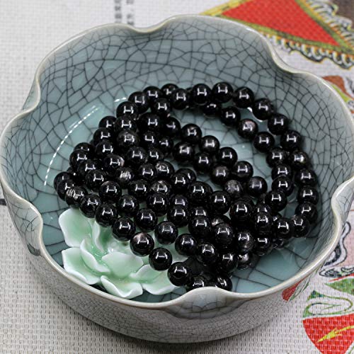 Keleny Gem Semi Precious Gemstones 8mm Natural Stone Round Beads Rock Crystal Jasper Stretch Bracelet 7 Inch Unisex - color: Black Hypersthene