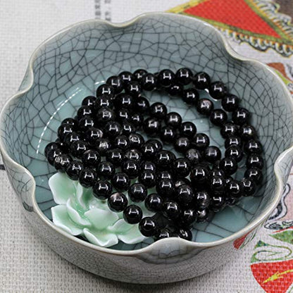 Keleny Gem Semi Precious Gemstones 8mm Natural Stone Round Beads Rock Crystal Jasper Stretch Bracelet 7 Inch Unisex - color: Black Hypersthene