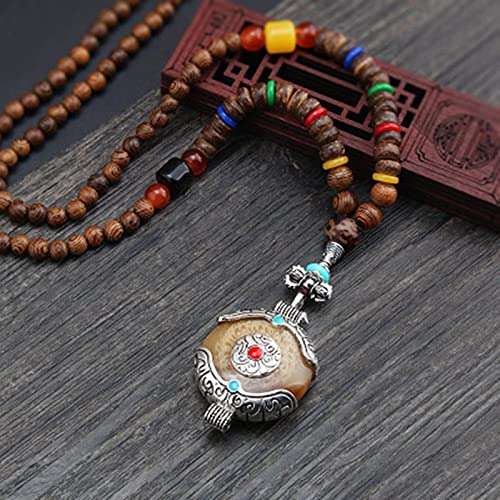 Nepal Buddhist Mala Wood Bead Necklace Ethnic Sweater Chain Statement Long Necklaces & Pendants for Women Men Gift Souvenir (Color : Style7)