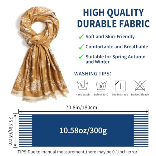 QIUTIMIY Pashmina Shawl Wraps for Womens Winter Scarf Reversible Pattern Designer Ladies Shawls and Wraps for Evening Dresses - color: Flower8-khaki