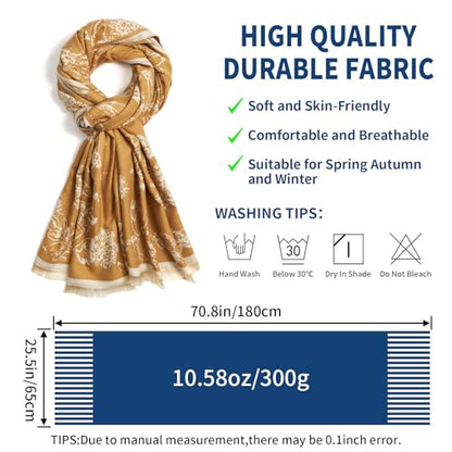 QIUTIMIY Pashmina Shawl Wraps for Womens Winter Scarf Reversible Pattern Designer Ladies Shawls and Wraps for Evening Dresses - color: Flower8-khaki