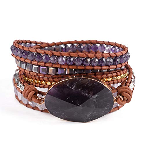 YGLINE Handmade Amethyst Boho Wrap Bracelets for Women-Healing Natural Stone Beads Crystal Bracelets for Women(Amethyst) - color: Amethyst 1