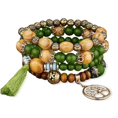 Stackable Stretch Bracelets for Women Tree of Life Bead Bracelet Boho Jewelry - color: 1-Tree-Green