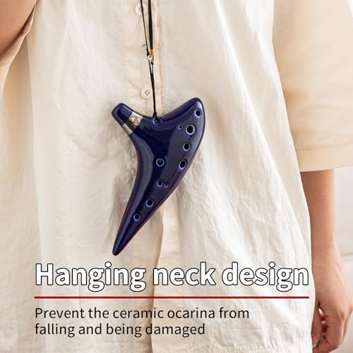 “Ocean Notes” 12 Hole Sweet Potato Ocarina Graceful Shape Pottery Ocarina in Alto C (Royal Blue) - style: Royal Blue