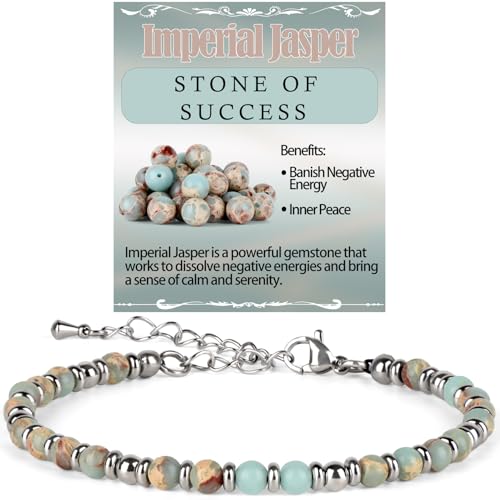 LPBeads Beaded Bracelets for Women Energy Gemstone Charm Jewelry Adjustable Bracelet Gifts for Mom, Daughter, Wife, Friends, Bestie - color: Imperial Jasper