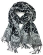 Plum Feathers Tapestry Ethnic Paisley Pattern Pashmina Shawl Scarf, Womens Pashmina Shawl Wrap with Fringes - color: Black Floral Paisley