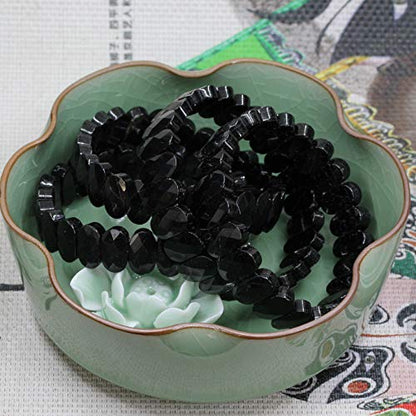 Keleny Semi Precious Stones 14mm Faceted Oval Beads Crystal Rock Elastic Bangle 7.5 Inch - color: Black Tourmaline