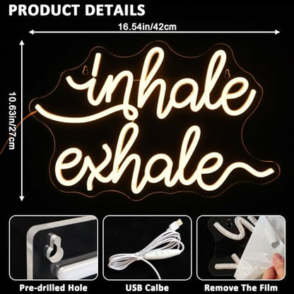 Inhale Exhale Neon Sign for Wall Decor, Warm White Led Signs for Room, USB Dimmable Neon Lights for Yoga Meditation Studio Bedroom Home Living Room Party Cafe Business Pub Wall Art - style: inhale exhale