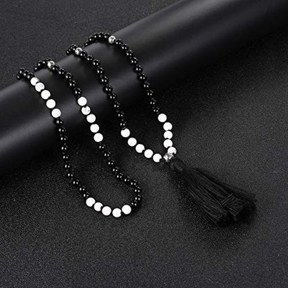 LIUANAN 108 Mala Beads 8mm Natural Bracelet Healing Gemstone Yoga Meditation Hand Knotted Mala Prayer Bead Necklace - color: 6mm-Black+White Natural Turquoise