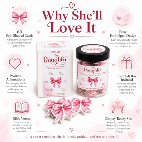 Mothers Day Gifts for Daughter from Mom - Positive Pink Bow God Says You Are Jar with 60 Bible Verses Encouragement Cards Daughter Gifts From Mom Christian Relious Birthday Graduation Gift for Her - color: Positive Pink Bow