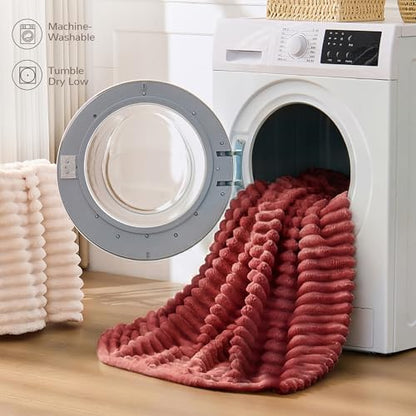 Rose Red Striped Throw Blanket, 330GSM Soft Plush Fleece Blanket for Couch Sofa Bed, Decorative Cozy Giftable Home Blanket, 50x60 Inches