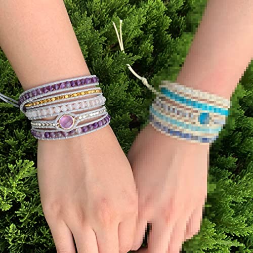 Boho Handmade Natural Stone Wrap Jasper Agate Bracelets Crystal Beads Bracelet Jewelry - color: Color12