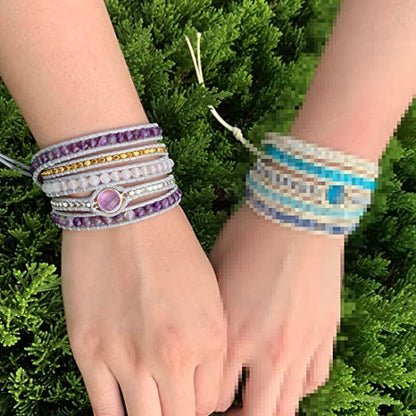 Boho Handmade Natural Stone Wrap Jasper Agate Bracelets Crystal Beads Bracelet Jewelry - color: Color12