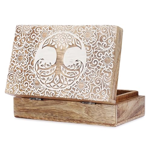 Ajuny Tree of Life Pattern Decorative Box Keepsake Trinket Holder Treasure Chest Jewelry Organizer for Necklaces Watch Storage Boxes Great for Gift- 8X5 Inch - style: Artisanal