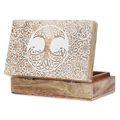 Ajuny Tree of Life Pattern Decorative Box Keepsake Trinket Holder Treasure Chest Jewelry Organizer for Necklaces Watch Storage Boxes Great for Gift- 8X5 Inch - style: Artisanal