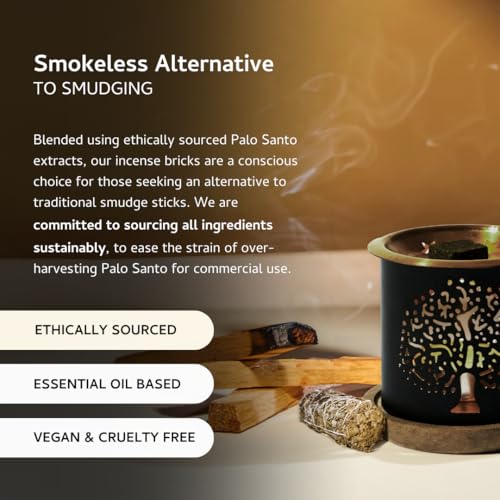Palo Santo & White Sage Smokeless Incense Bricks & Tree of Life Burner | 2x9 Bricks | Aromatherapy | Essential Oils Based | Natural Air fresheners for Home | Spiritual Smudging Meditation Accessories