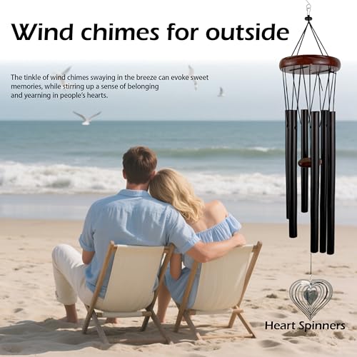 37'' Wind Chimes with Heart Spinner, Aluminum Hanging Metal Wind Catcher for Outdoor Decor, Garden, Patio Decoration - size: 37''