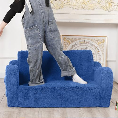 MOMCAYWEX Kids Sofa, 2-in-1 Flip-Out Foam Couch, Soft Play Lounge Chair for Toddlers and Children, Extra Wide, Sky Blue - color: Sky Blue, size: Large