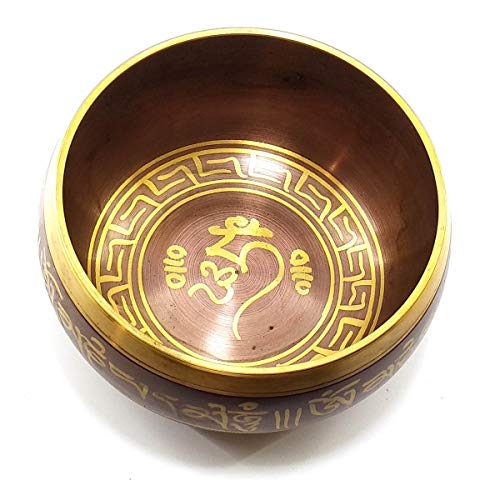 Skywalk Hand Made Brass Tibetan Buddhist Prayer Instrument with Striker Stick, OM Bell, OM Bowl, Meditation Bowl, Music Therapy (Multicolor, 4 Inch Diameter)