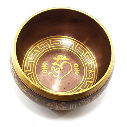 Skywalk Hand Made Brass Tibetan Buddhist Prayer Instrument with Striker Stick, OM Bell, OM Bowl, Meditation Bowl, Music Therapy (Multicolor, 4 Inch Diameter)