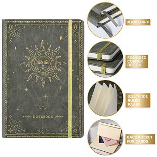 Artfan Ruled Notebook/Journal – Premium Thick Paper Faux Leather Classic Writing Notebook with Pocket + Page Dividers Gifts, Banded, Large, 144 Pages, Hard Cover, Lined (5.8''x 8.4'') - Dark Gray - color: Dark Gray