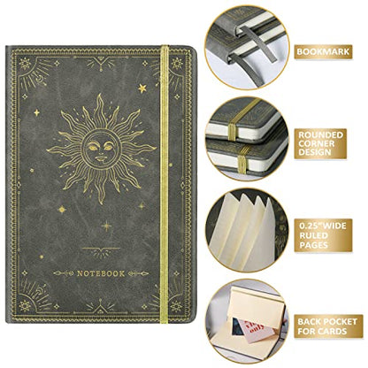 Artfan Ruled Notebook/Journal – Premium Thick Paper Faux Leather Classic Writing Notebook with Pocket + Page Dividers Gifts, Banded, Large, 144 Pages, Hard Cover, Lined (5.8''x 8.4'') - Dark Gray - color: Dark Gray