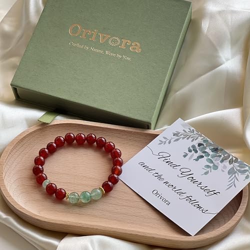 Birth Flower Crystal Bracelets for Women, Handmade Natural Gemstone Stretch Jewelry with Healing & Positive Energy - color: Dec. Holly & Agate