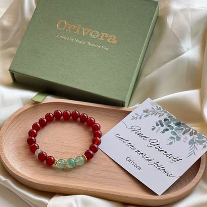Birth Flower Crystal Bracelets for Women, Handmade Natural Gemstone Stretch Jewelry with Healing & Positive Energy - color: Dec. Holly & Agate