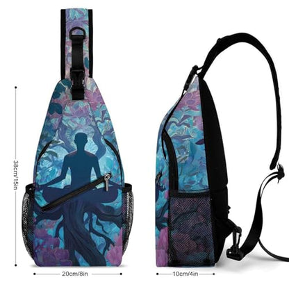 Meditation Yoga Roots Branches Leaves Unisex Sling Bag Chest Shoulder Backpack Crossbody Daypack with Side Pouch