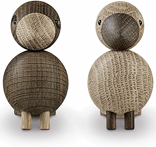 Kay Bojesen Lovebirds Pair | Oak and Smoked Oak | 3.5 in.