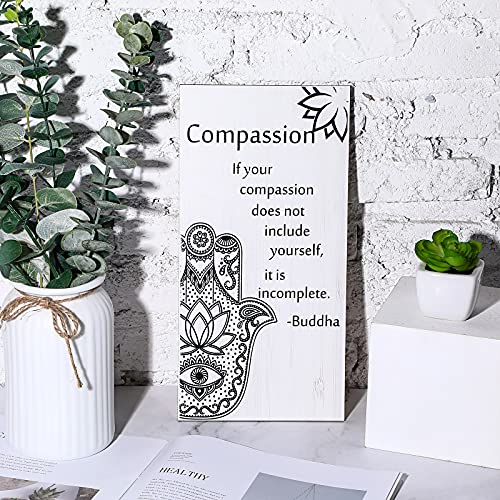 Blulu 2 Pcs Buddha Quote Decor Buddha Inspirational Quote Wall Art Meditation Room Chakra Decor Zen Wooden Hanging, Spiritual Gift for Home Yoga Living Room Women(Compassion) - style: Compassion