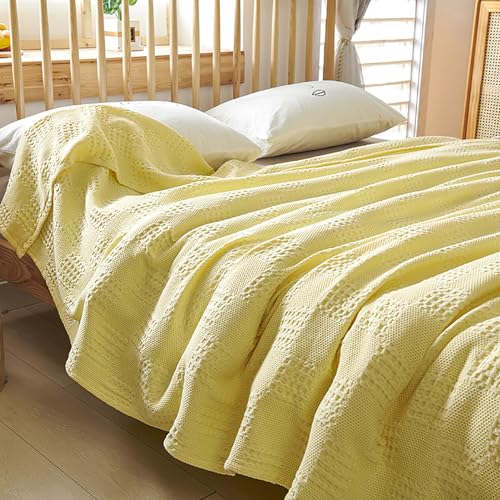 LGYKUMEG 100% Cotton Knitted Throw Blanket 40×60 inch,Lightweight Washed Cotton Blanket - Cotton Breathable All-Season Knit Throw Blankets for Bed and Couch.