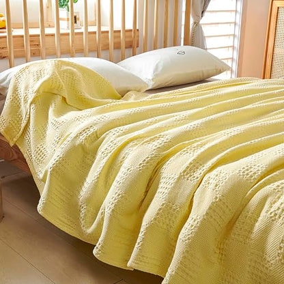 LGYKUMEG 100% Cotton Knitted Throw Blanket 40×60 inch,Lightweight Washed Cotton Blanket - Cotton Breathable All-Season Knit Throw Blankets for Bed and Couch.