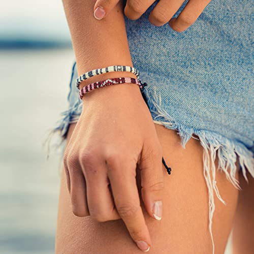 Made by Nami 2 Pcs Boho Surfer Bracelets for Women and Men Waterproof and Adjustable Braided Bracelets Set of 2 for Ethnic Hippie Style - color: White & Ruby Red