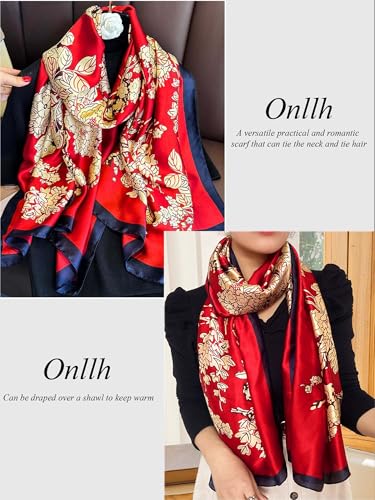 Large Shawl Scarf For Women Lightweight Wraps Silky Headscarf Long Sunscreen Scarfs - color: T13 Red Apricot / 70"x 35"