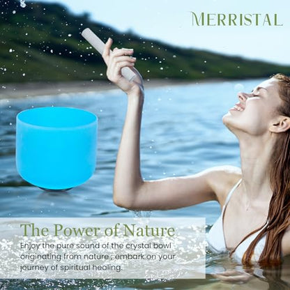 432HZ 8 Inchs G Note Blue Frosted Crystal Singing Bowl for Meditation Healing Yoga Chakra Quartz Crystal Sound Bowls with Heavy Duty Carry Case and Rubber Mallet,Suede Striker,O-rings - color: G Note Blue, size: 8 inch Throat Chakra