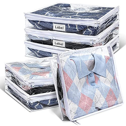 6pcs Clear Zippered Storage Bag Plastic Individual Sweater Storage Bag with Zipper Label Closet Clothing Organizer for Blanket Clothes Bed Sheet Comforter Quilt Pillow(15.7 x 13.7 x 3.9 Inch) - size: 15.7 x 13.7 x 3.9 Inch