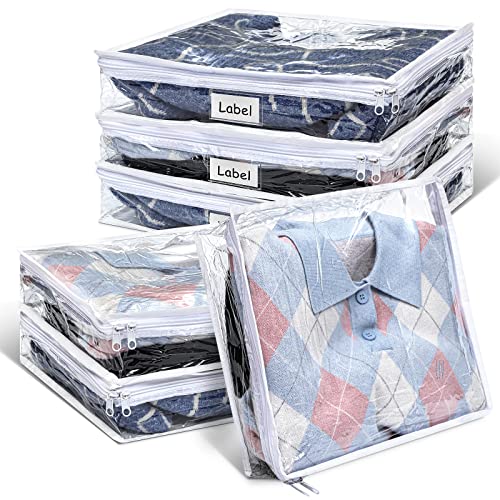 6pcs Clear Zippered Storage Bag Plastic Individual Sweater Storage Bag with Zipper Label Closet Clothing Organizer for Blanket Clothes Bed Sheet Comforter Quilt Pillow(15.7 x 13.7 x 3.9 Inch) - size: 15.7 x 13.7 x 3.9 Inch