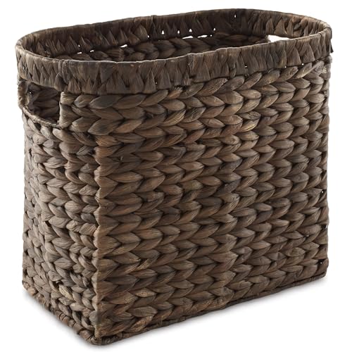 Casafield Woven Magazine Holder with Handles, Espresso Dark Brown - Water Hyacinth Storage Basket for Bathroom, Living Room, Home Office - color: Espresso - Hyacinth
